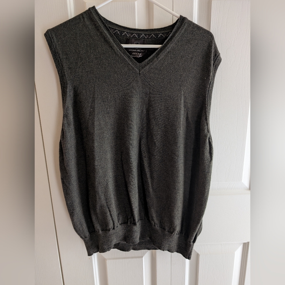 Black Brown 1826 Mens Forest Green 100%‎ Italian Merino Wool Knit Sweater Vest